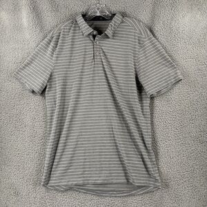 Lululemon Metal Vent Tech Polo Shirt Mens Size L Large Gray Striped Slim Fit